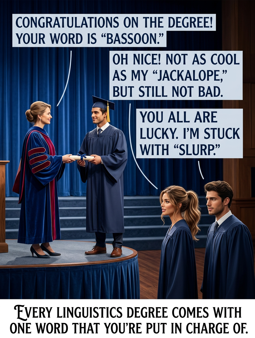 You'd think 'linguistics' would go to someone important in the field, but it's actually assigned to a random student in Ohio who barely graduated and then went into automotive marketing.