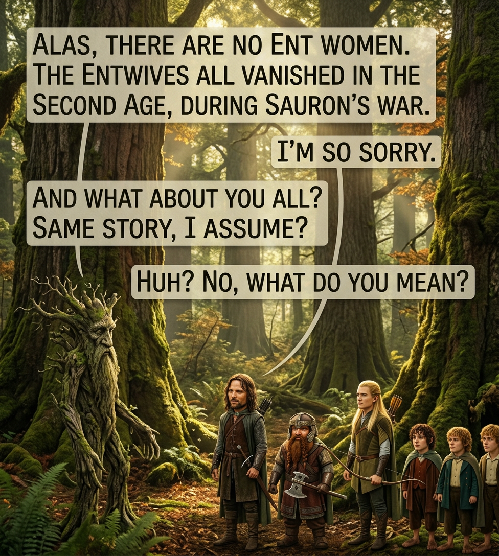 No, we actually do have a woman who's basically part of our fellowship. She lives in Rivendell, you wouldn't know her.