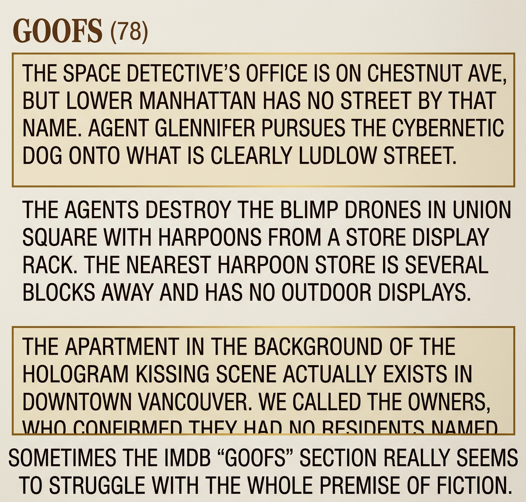 The film is set in 2018, but when Commander Bremberly chases the hologram through Times Square, there's a billboard for Avengers: Age of Ultron. Depending on the date, that billboard would have been advertising either Infinity War or this movie.