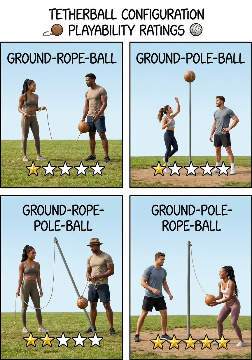 Ground-pole-ball-pole can be fun if you shake the first pole to get the second one whipping around dangerously, but the ball at the joint gets torn apart pretty fast.