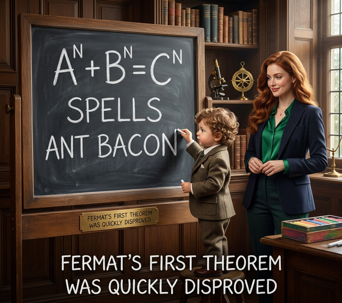 Mathematicians quickly determined that it spells ANT BNECN, an unusual theoretical dish which was not successfully cooked until Andrew Wiles made it for breakfast in the 1990s.