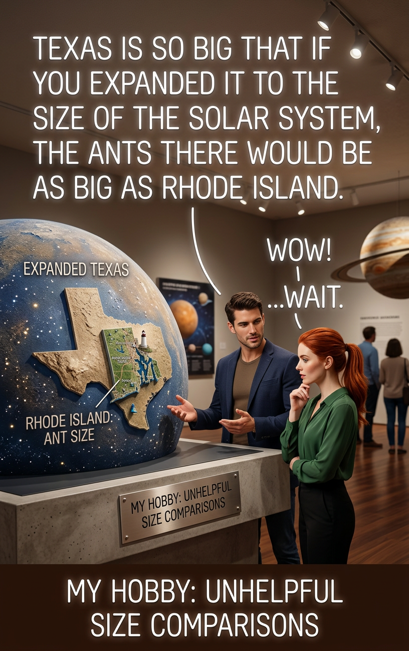 If you shrank the Solar System to the size of Texas, the Houston metro area would be smaller than a grasshopper in Dallas.