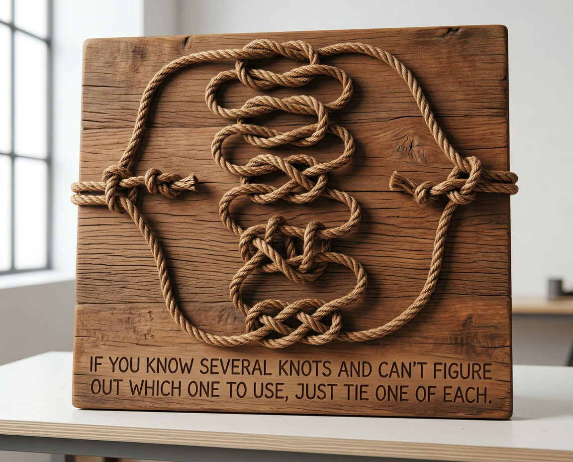 The Gordian knot is an omniknot tied using every bend in the Ashley Book of Knots, and then for extra security the upper rope at every crossing is connected to the lower with a randomly-chosen hitch.