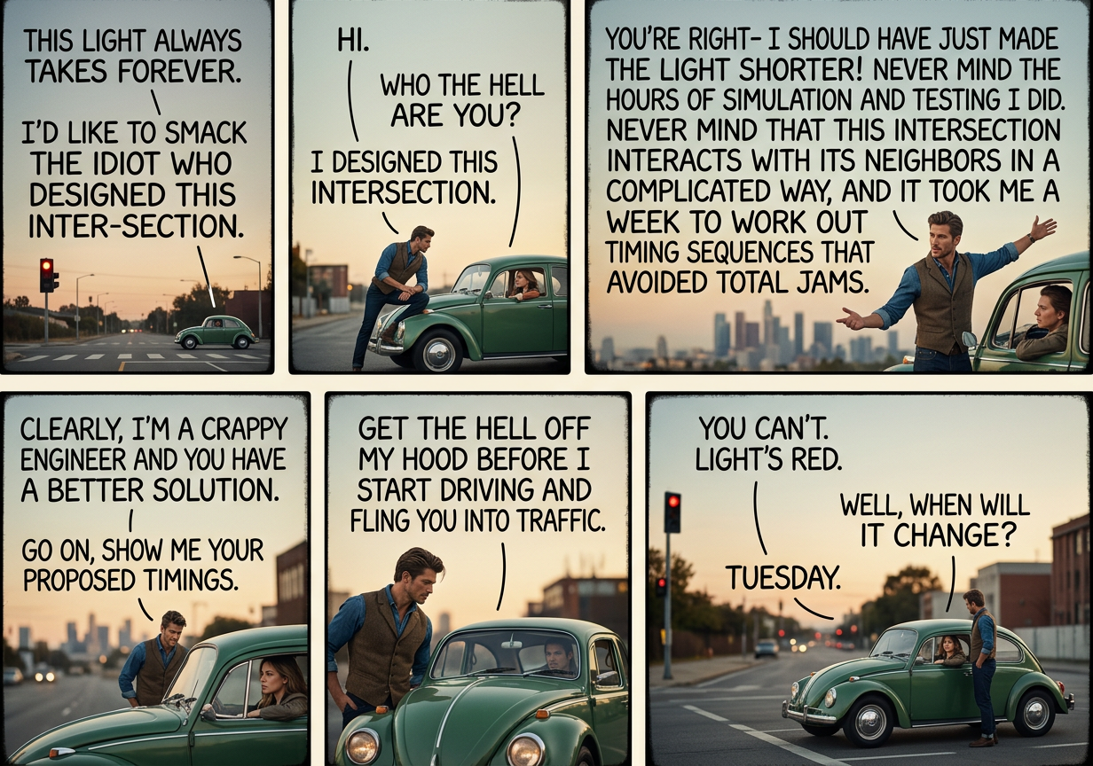 You can look at practically any part of anything manmade around you and think 'some engineer was frustrated while designing this.'  It's a little human connection.