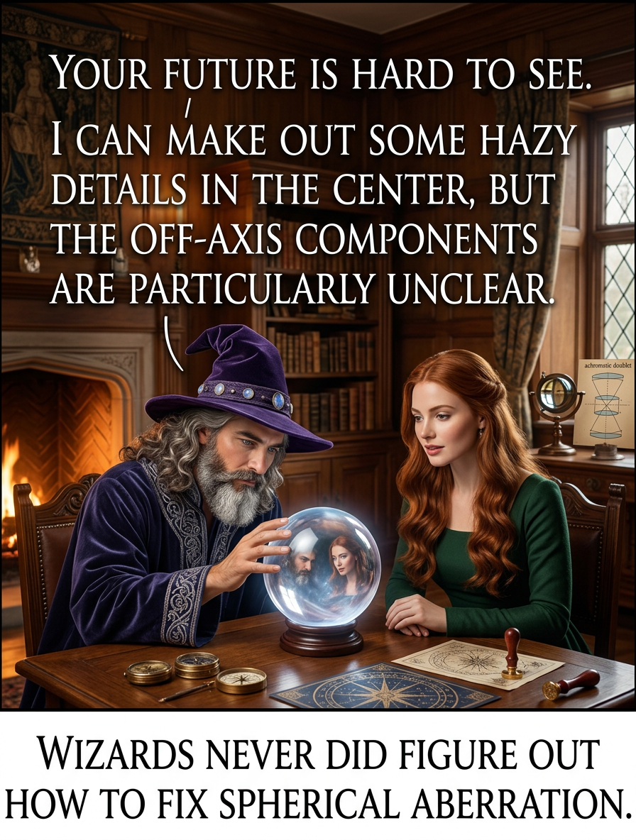 They often use ball lenses to collect light at the ends of optical fibers, so when you look stuff up on the internet you're actually scrying through a crystal ball.