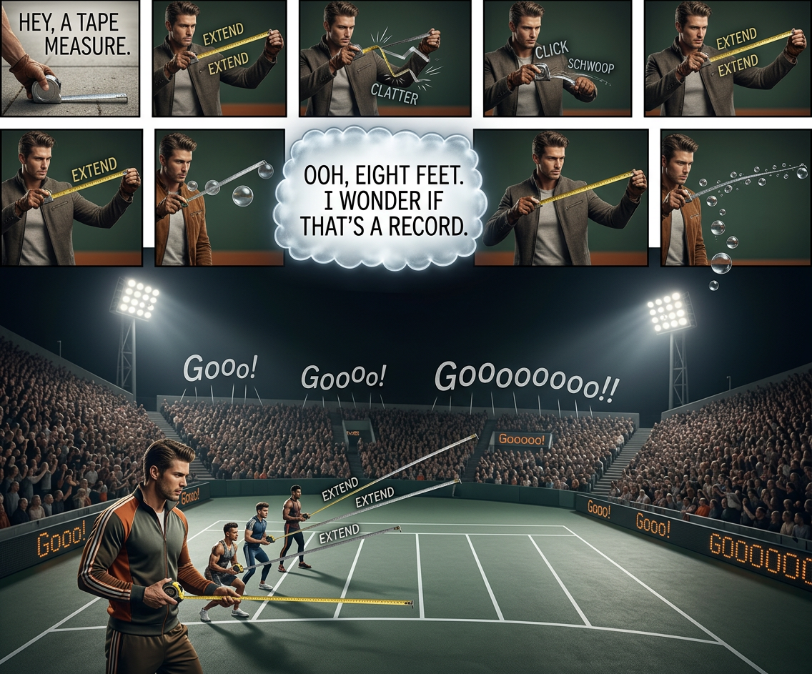 This sequence was later reproduced in the International Tape-Extending Federation archives, retitled 'The Founding of the Sport'.