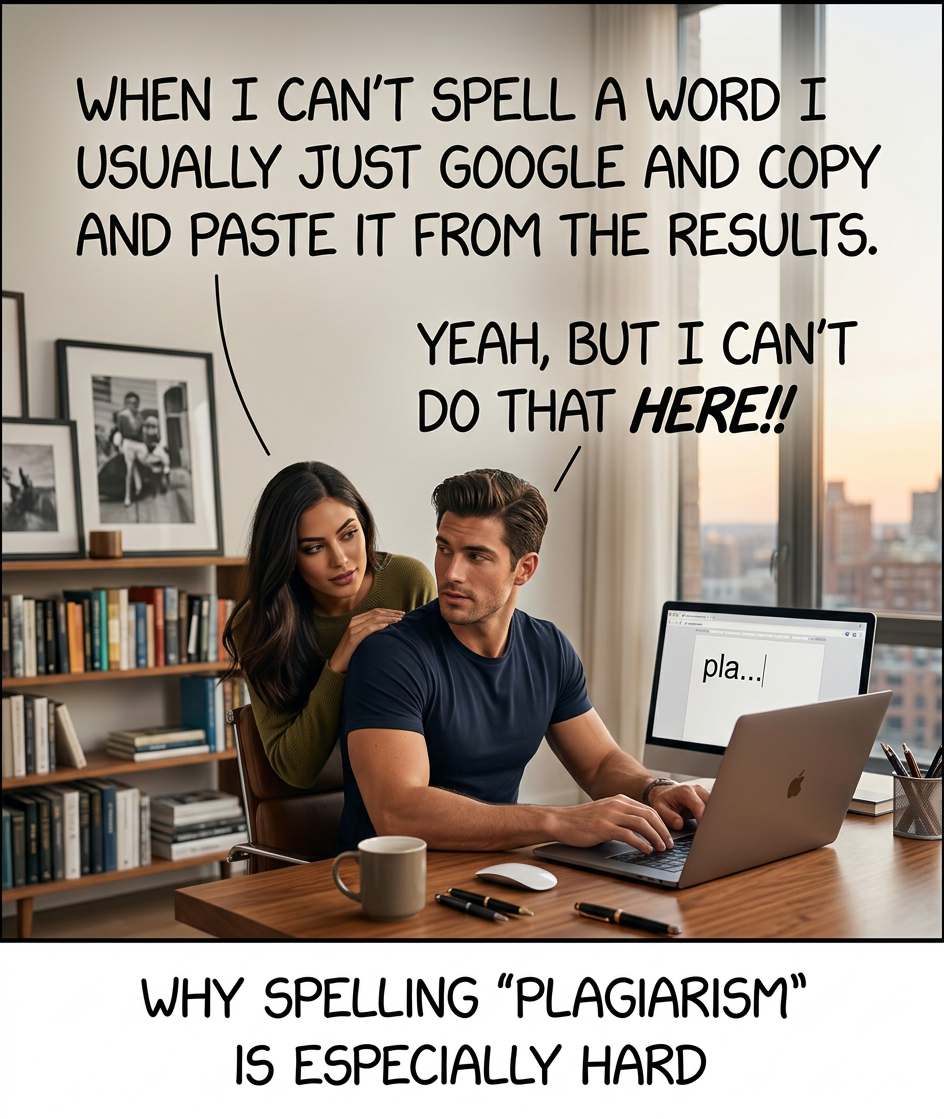 Any time I misspell a word it's just because I have too much integrity to copy answers from the dictionary.