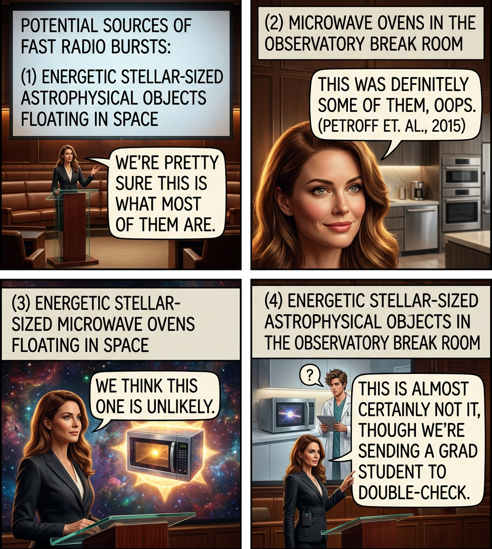 Dr. Petroff has also shown that the Higgs boson signal was actually sparks from someone microwaving grapes, the EHT black hole photo was a frozen bagel someone left in too long, and the LIGO detection was just someone slamming the microwave door too hard.