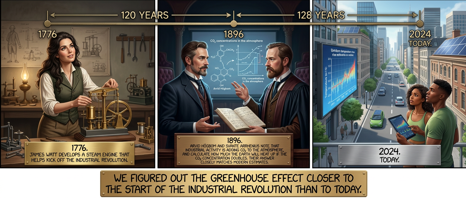 Once he had the answer, Arrhenius complained to his friends that he'd "wasted over a full year" doing tedious calculations by hand about "so trifling a matter" as hypothetical CO2 concentrations in far-off eras (quoted in Crawford, 1997).