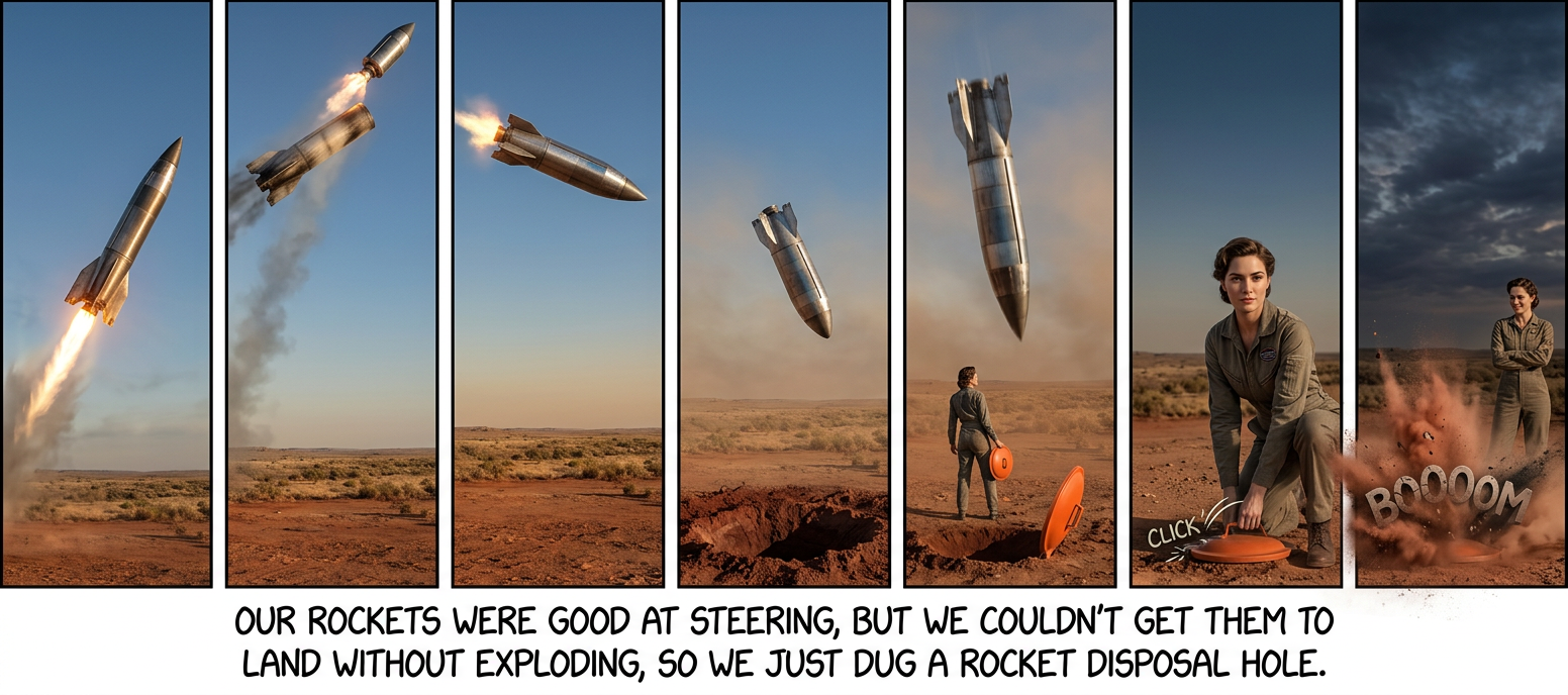 We were disappointed that the rocket didn't make a THOOOONK noise when it went into the tube, but we're setting up big loudspeakers for future launches to add the sound effect.