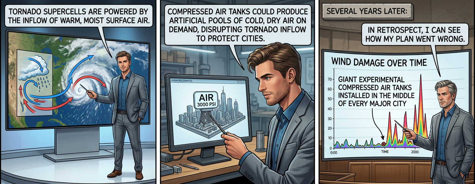 We also should really have checked that the old water tower was disconnected from the water system before we started filling it with compressed air.