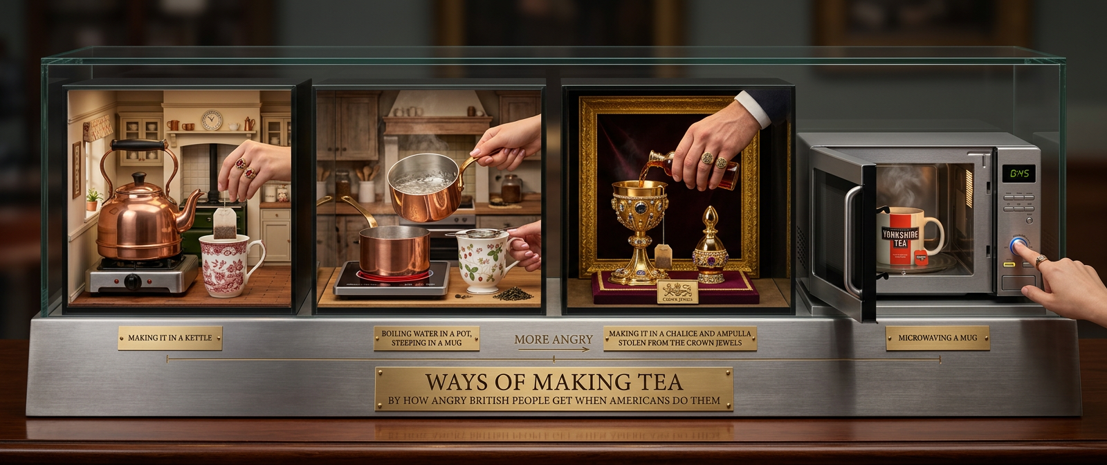 No, of course we don't microwave the mug WITH the teabag in it. We microwave the teabag separately.