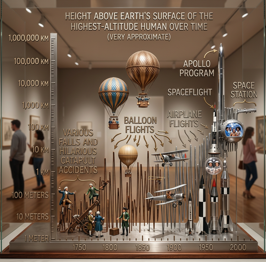 I wonder what surviving human held the record before balloons (excluding edge cases like jumping gaps on a mountain bridge). Probably it was someone falling from a cliff into snow or water, but maybe it involved something weird like a gunpowder explosion or volcano.