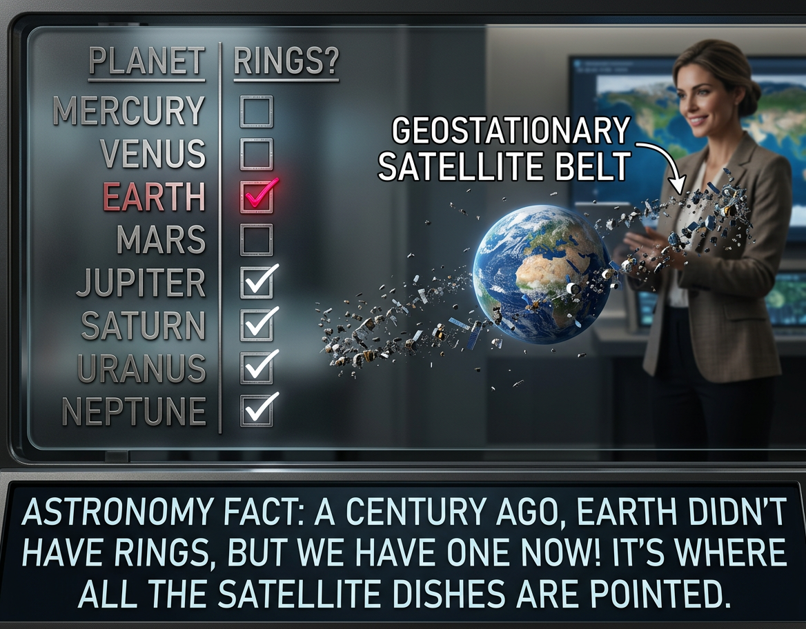 If you don't know where you are on Earth, the angle of satellite dishes can help constrain your latitude. If some of them are pointing straight up, you're probably near the Equator, right under the ring.