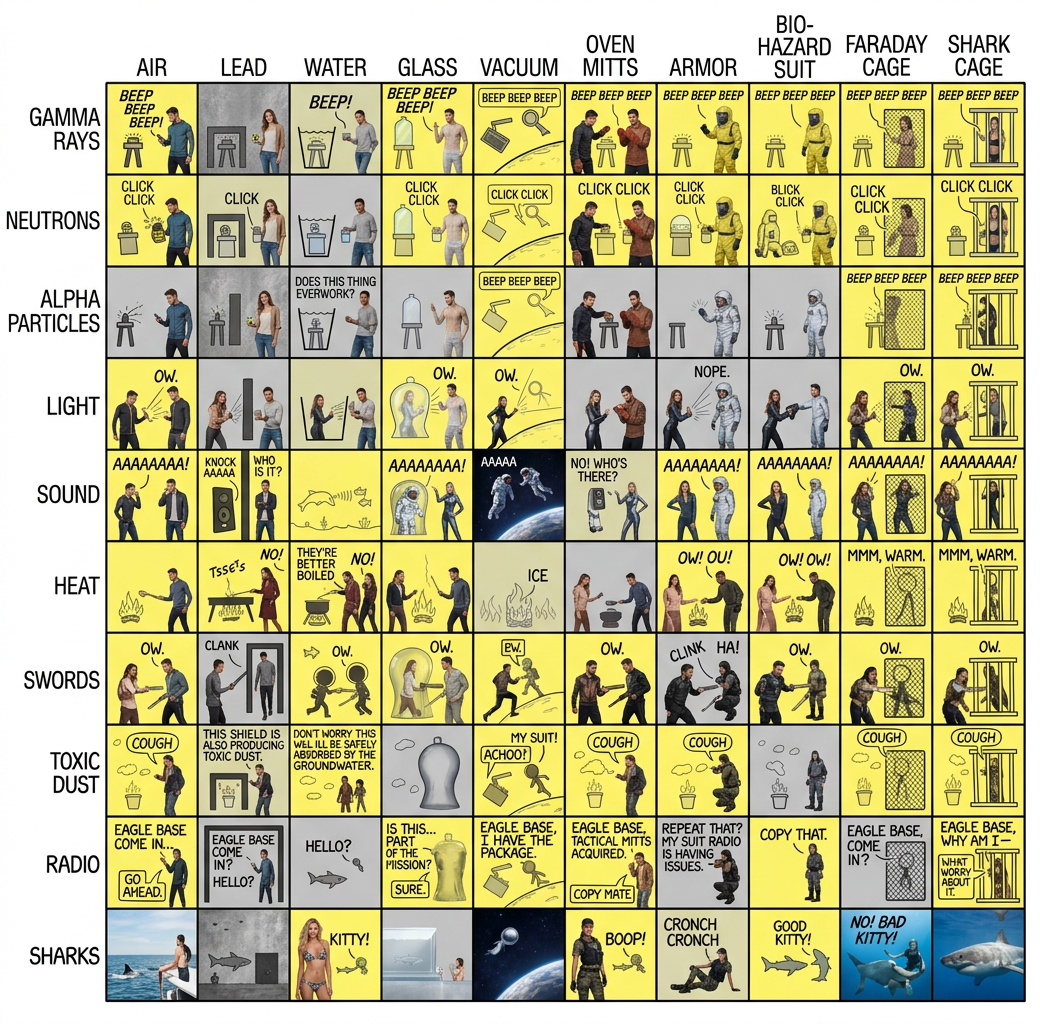 Sharks can occasionally travel short distances through air when pursuing prey, but their attenuation coefficient is pretty high.