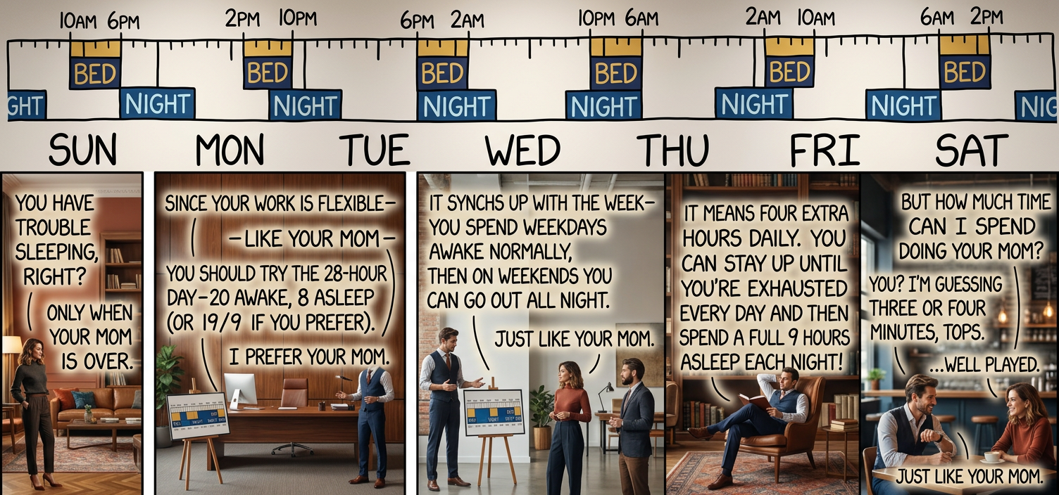 Small print: this schedule will eventually drive one stark raving mad.