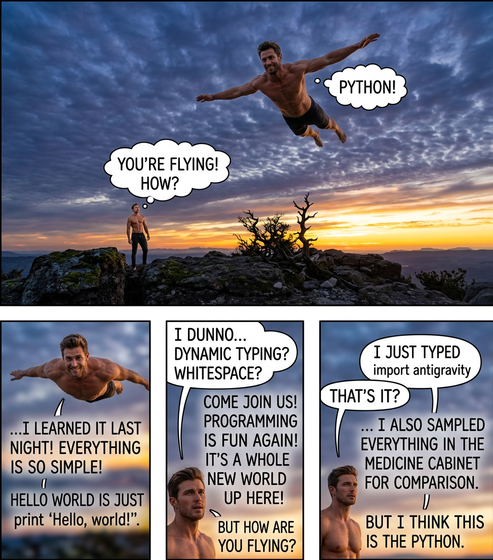 I wrote 20 short programs in Python yesterday.  It was wonderful.  Perl, I'm leaving you.