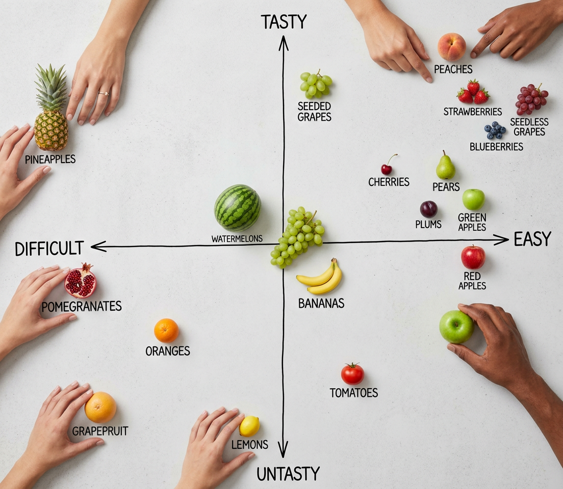 Coconuts are so far down to the left they couldn't be fit on the chart.  Ever spent half an hour trying to open a coconut with a rock?  Fuck coconuts.