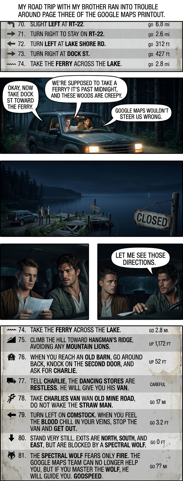 Apparently Google assumes you're traveling during the ferry's normal operating hours.  We lost two hours circling that damn lake (to say nothing of the Straw Man).