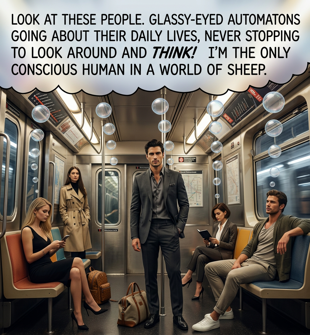 Hey, what are the odds -- five Ayn Rand fans on the same train!  Must be going to a convention.