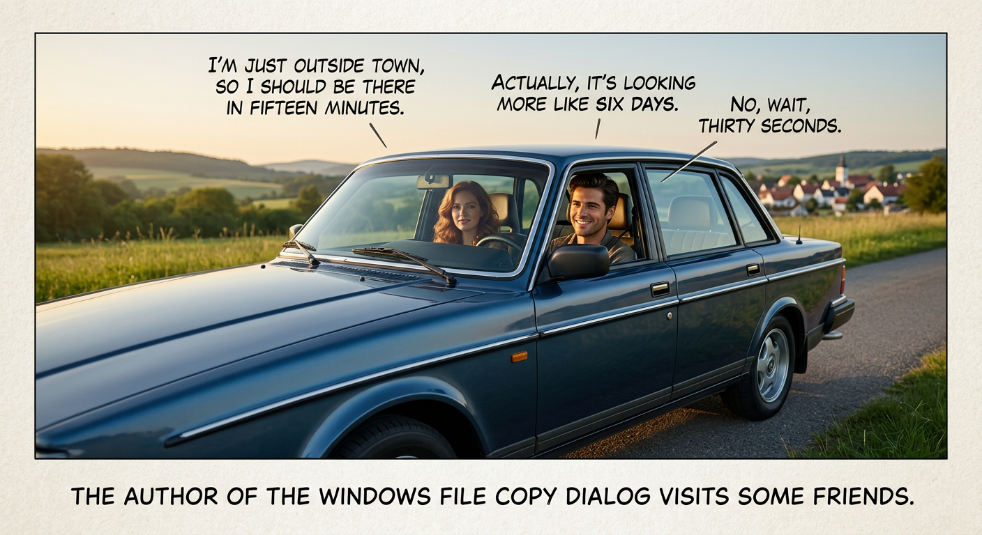 They could say "the connection is probably lost," but it's more fun to do naive time-averaging to give you hope that if you wait around for 1,163 hours, it will finally finish.