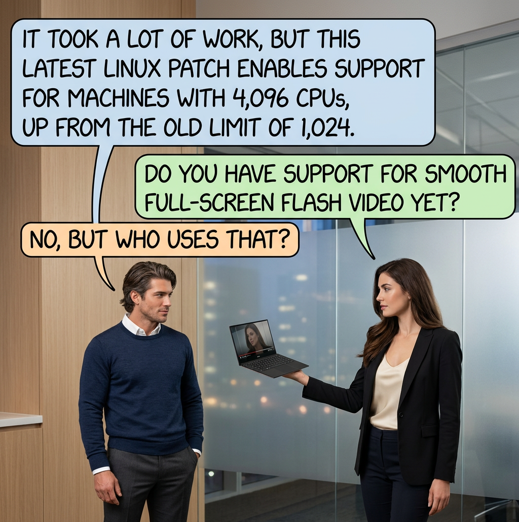 I hear many of you finally have smooth Flash support, but me and my Intel card are still waiting on a kernel patch somewhere in the pipeline before we can watch Jon Stewart smoothly.