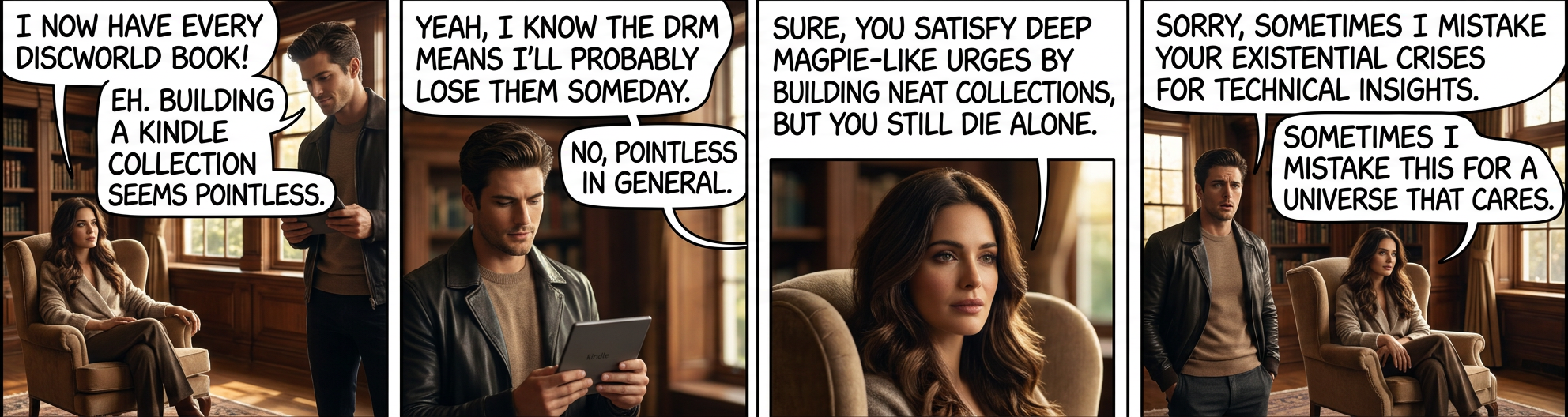 You know what really helps an existential crisis? Wondering how much shelf space to leave for a Terry Pratchett collection.