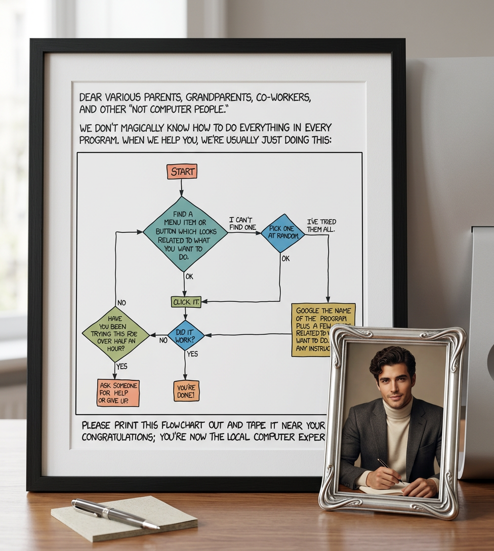 'Hey Megan, it's your father. How do I print out a flowchart?'