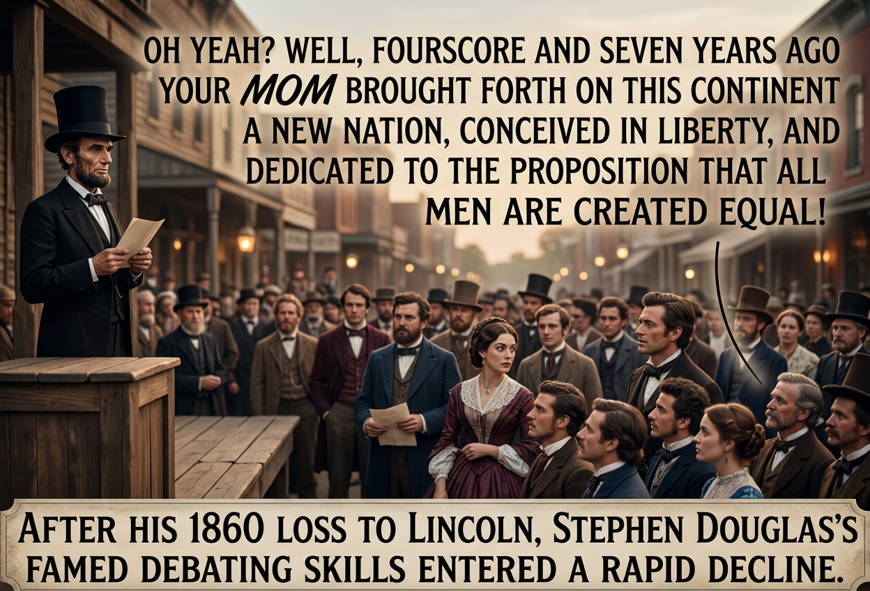 Stephen Douglas actually died soon after the debates and election, but if you demand historical accuracy in your webcomics you should be reading Hark! A Vagrant.