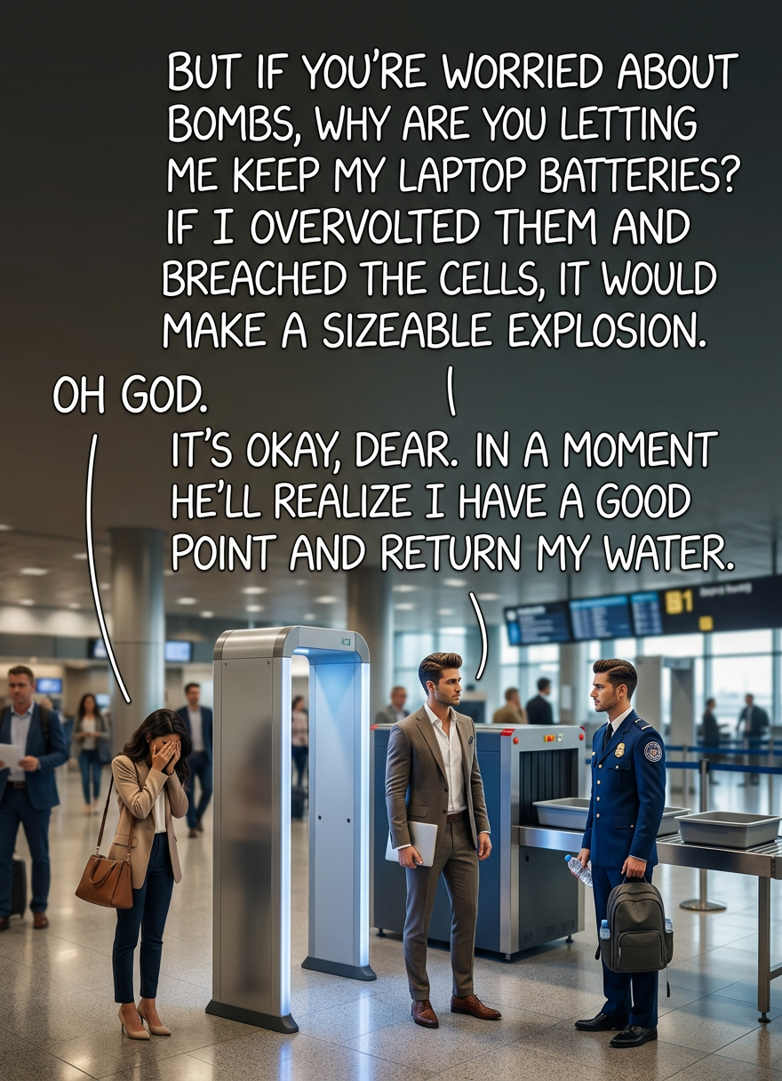 A laptop battery contains roughly the stored energy of a hand grenade, and if shorted it ... hey!  You can't arrest me if I prove your rules inconsistent!