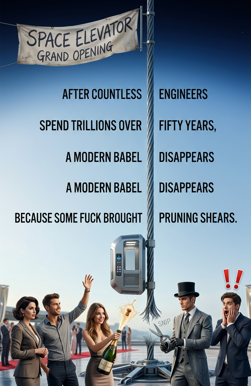 Although really, the damage was done when the party planners took the hole punch to the elevator ribbon to hang up the sign.