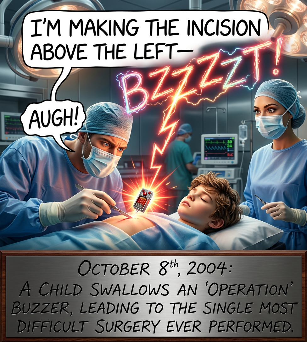 At one point, by force of childhood habit, the doctor accidentally removed three or four organs.