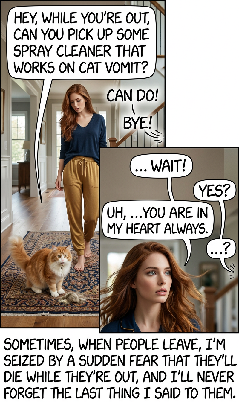 What'll I say -- "I was staring at some cat vomit when I got the news?"