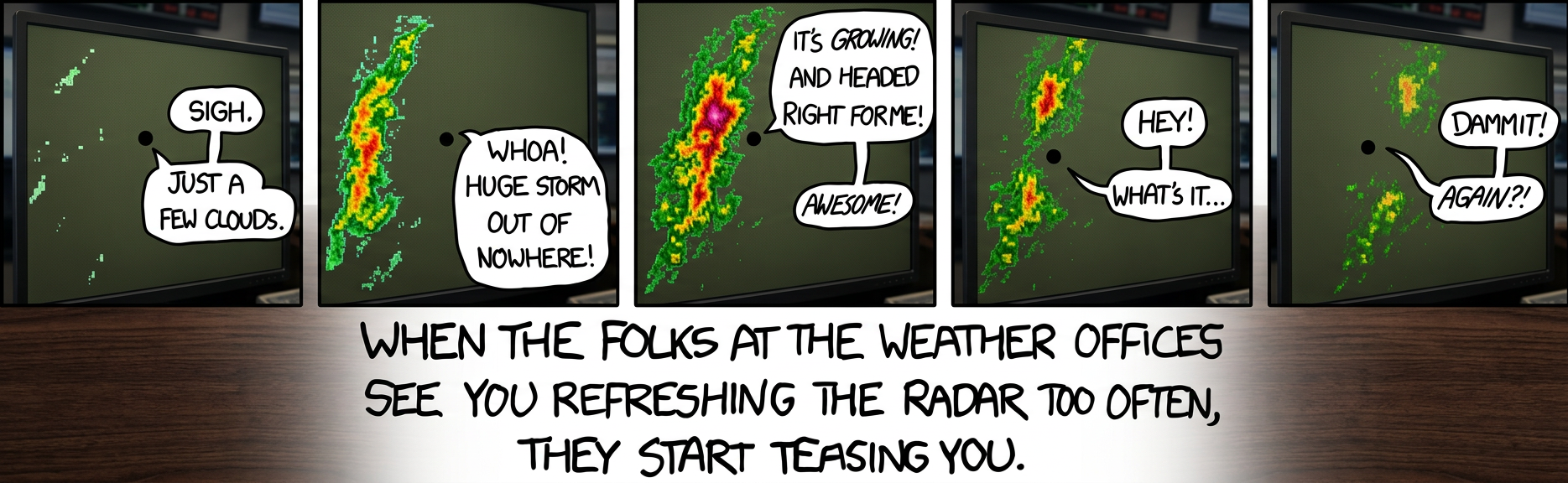 Ever notice how there aren't as many thunderstorms now as there were when you were a kid?  Much like 'the shuffle on my MP3 player has a bias', this is occasionally true but universally believed. Brains are so interesting!