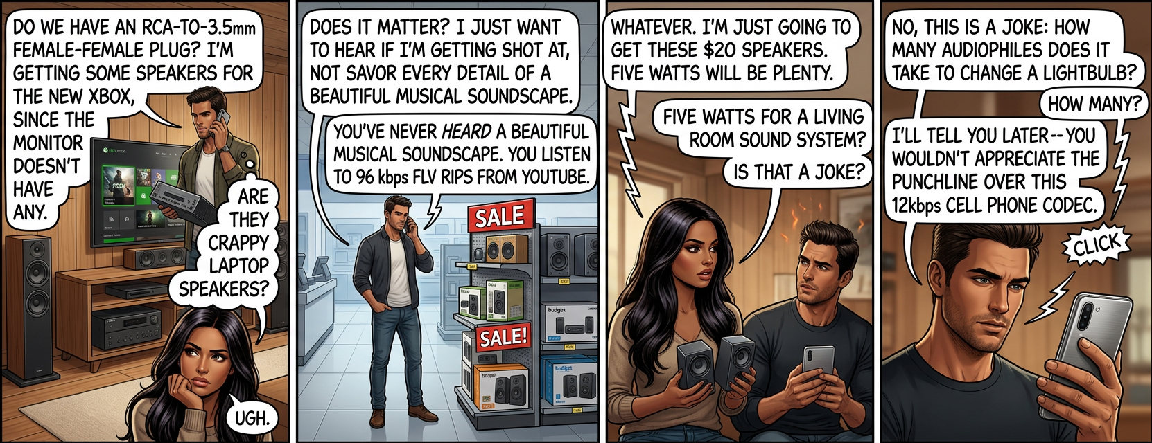 For years, I took the wrong lesson from that Monster Cable experiment and only listened to my music through alligator-clipped coat hangers.