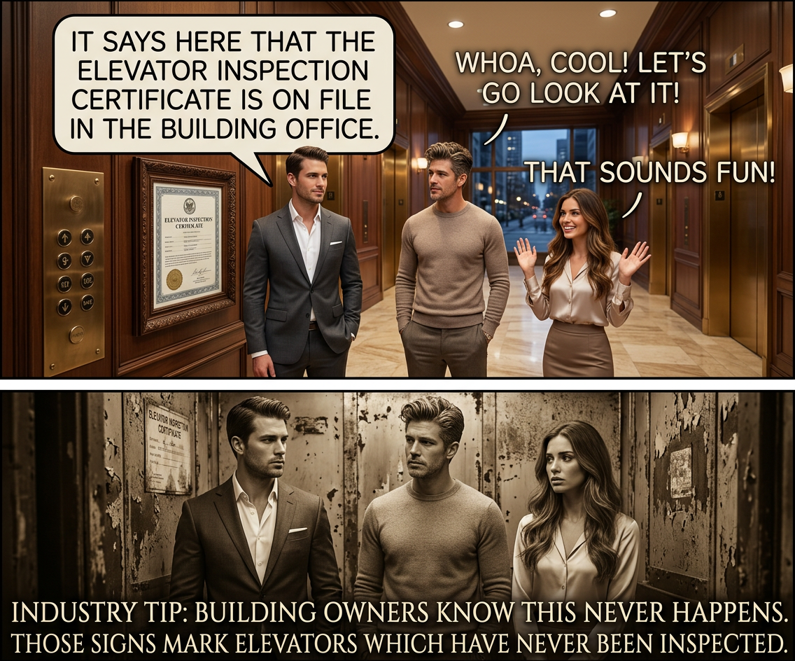 Even governmental elevator inspectors get bored halfway through asking where the building office is.