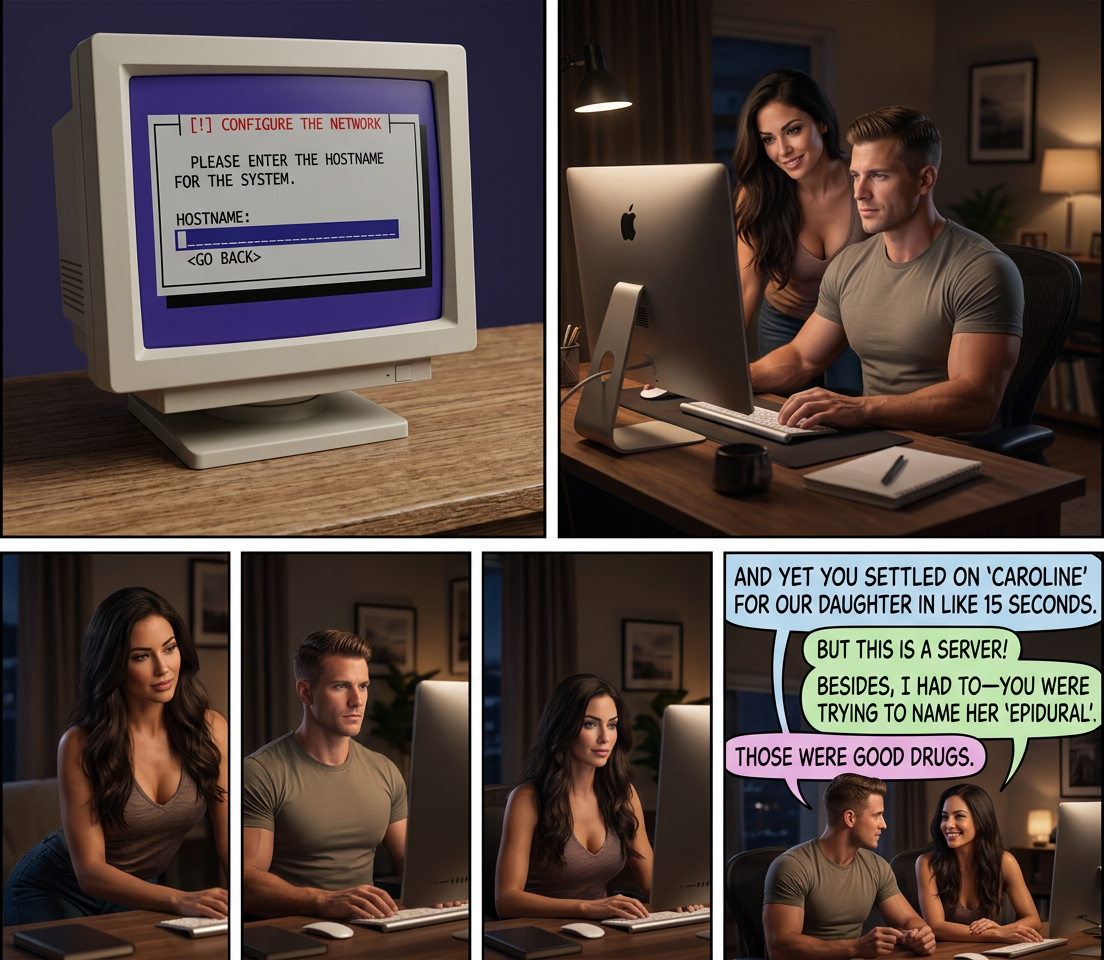 This hostname is going in dozens of remote config files. Changing a kid's name is comparatively easy!