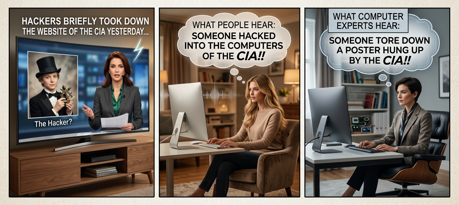 It was their main recruiting poster, hung nearly ten feet up a wall! This means the hackers have LADDER technology! Are we headed for a future where everyone has to pay $50 for one of those locked plexiglass poster covers? More after the break ...