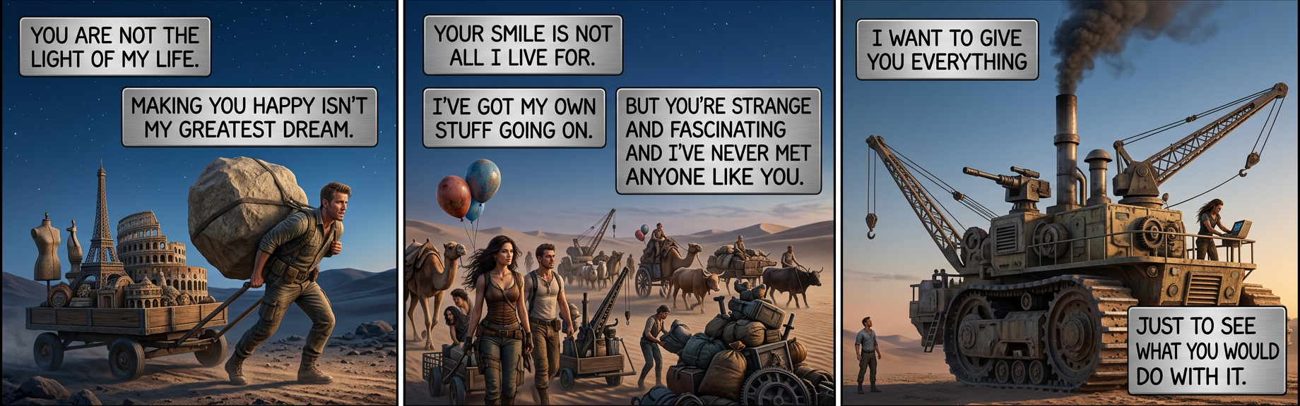 I wanna hold your hand so I don't fall out of your gyrocopter.